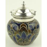 Victorian Doulton Lambeth preserve pot with plated