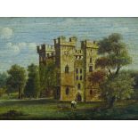18th century oil on wood panel, country house and