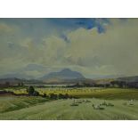 Tom Campbell (1865-1943), Watercolour harvest landscape, signe