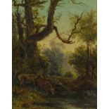 19th century oil on canvas laid on board, Deer in