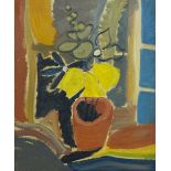 Oil on canvas, Abstract still life pot plant, unsi