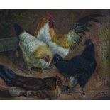 19th century oil on board, Poultry in the farmyard