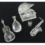 4 Swarovski crystal musical instruments, boxed, (4