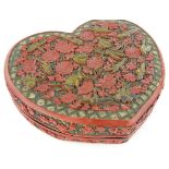 A Chinese relief decorated lacquer heart shaped bo