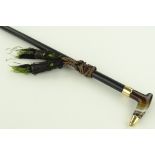 A banded agate and 14ct gold mounted walking cane,