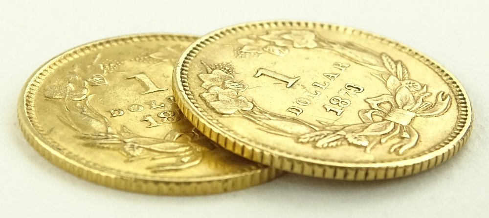 2 19th century American gold 1 dollar coins, 1873 - Image 3 of 3