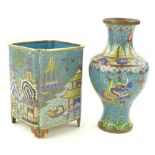 A square Cloisonne enamel brush pot, height 13cm,