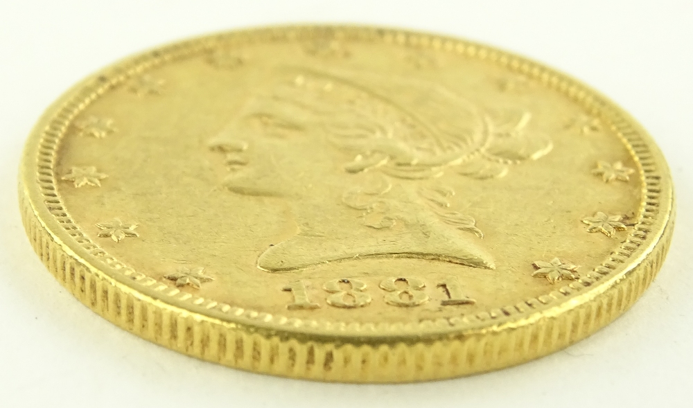 An American 1881 Liberty gold 10 dollar coin, 16.6 - Image 3 of 3