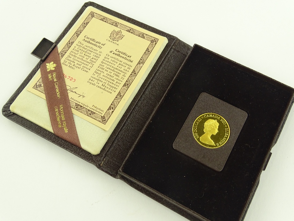 A 22ct gold Canada 1980 100 dollar proof coin, 16.
