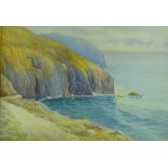 E O Scott, watercolour, evening Perranporth, signe