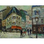 French School, oil on canvas, Parisian street scen