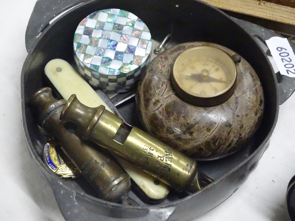 Binoculars, coins, whistles and an Arts & Crafts E - Image 2 of 2