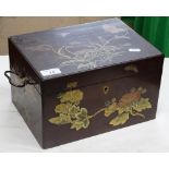 A large chinoiserie lacquered tea caddy with engra