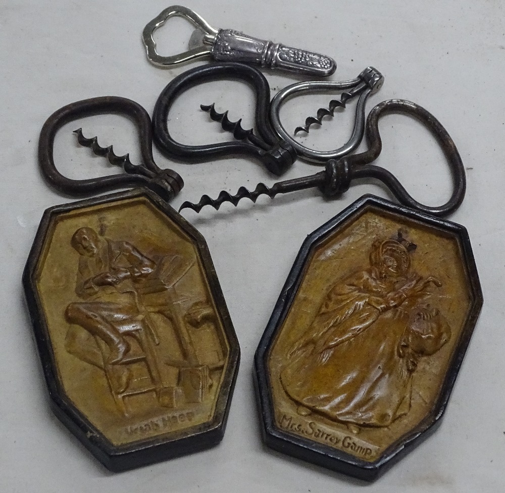 Corkscrews, cased bottle opener, pair of Dickens p