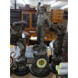 Continental patinated spelter 3-piece clock garnit