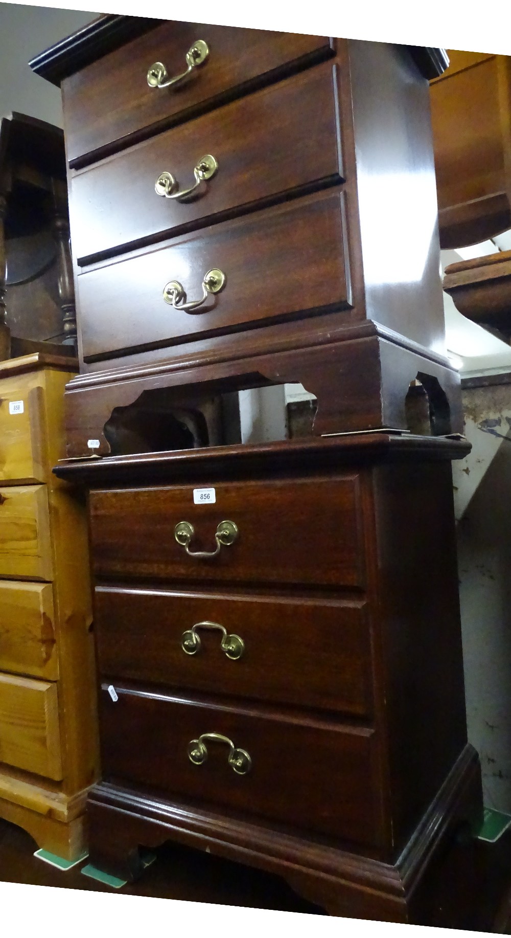 A pair of American mahogany 3-drawer bedside chest