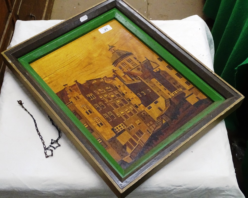 Marquetry picture - continental town scene.