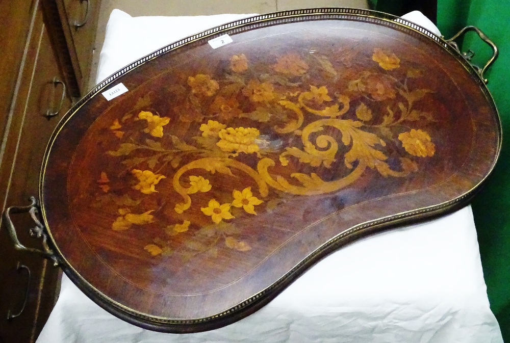 A Serpentine shaped Antique galleried tea tray