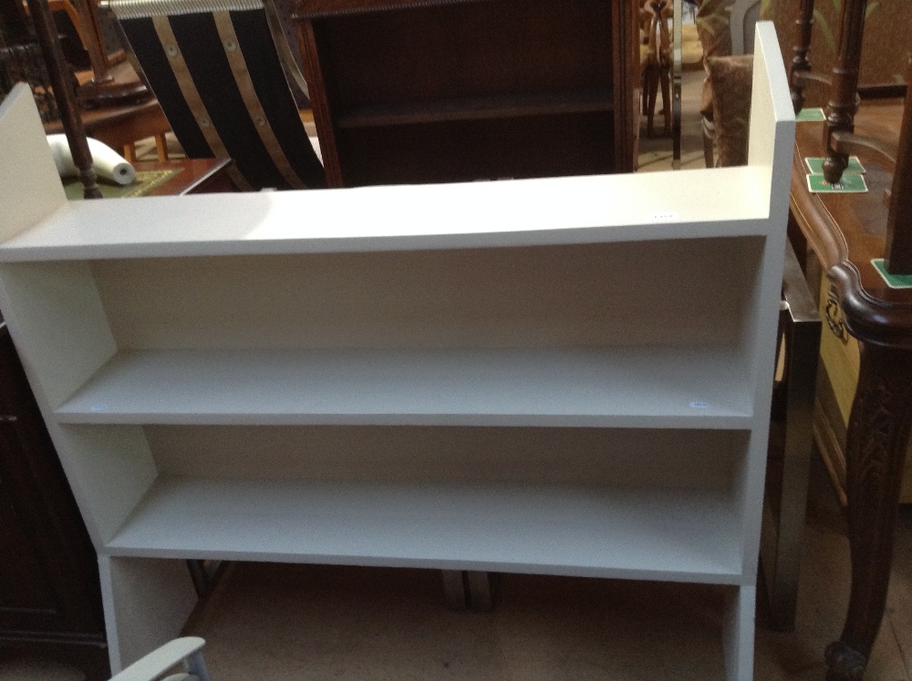 A painted pine 3-tier open bookcase, width 3'7".
