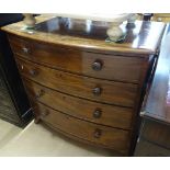 A 19th century mahogany bow front 4-drawer chest,