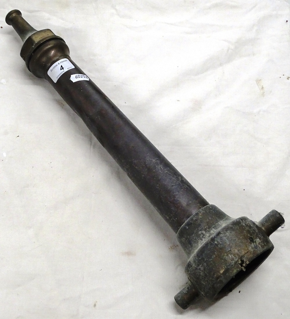 A copper and brass fireman's hose nozzle by Merryw