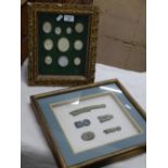 Framed set of Intaglios and Oriental Tangs in glaz