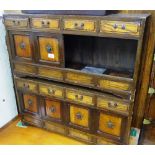 2 Chinese elm low cabinets, with fitted drawers, w