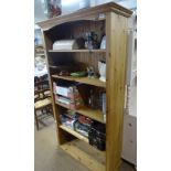 A modern floor standing pine open bookcase, width