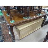 A French oak parquetry topped draw leaf table, car