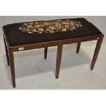 An Edwardian mahogany duet stool with inlaid strin