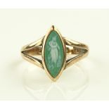 A 9ct gold marquise shaped Cameo set ring, hallmar