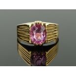 A Russian gold pink stone set signet ring, setting