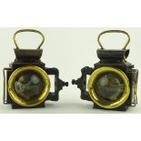 A pair of 19th century brass mounted car lamps
