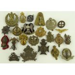 A collection of military cap badges.