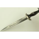 A German Third Reich SS dagger, blade etched with