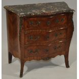 A French Kingwood Bombe chest of 3 drawers of smal