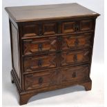 A Jacobean style joined oak chest of 3 long and 2