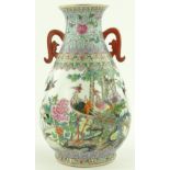 A Chinese porcelain 2-handled vase, hand painted e