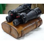 Second World War leather cased binoculars.
