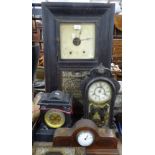 A wall clock, a slate clock and 2 others, (4).