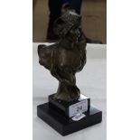 A bronze patinated spelter Art Nouveau bust of a l