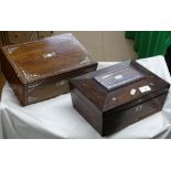 A Victorian rosewood work box with mother of pearl