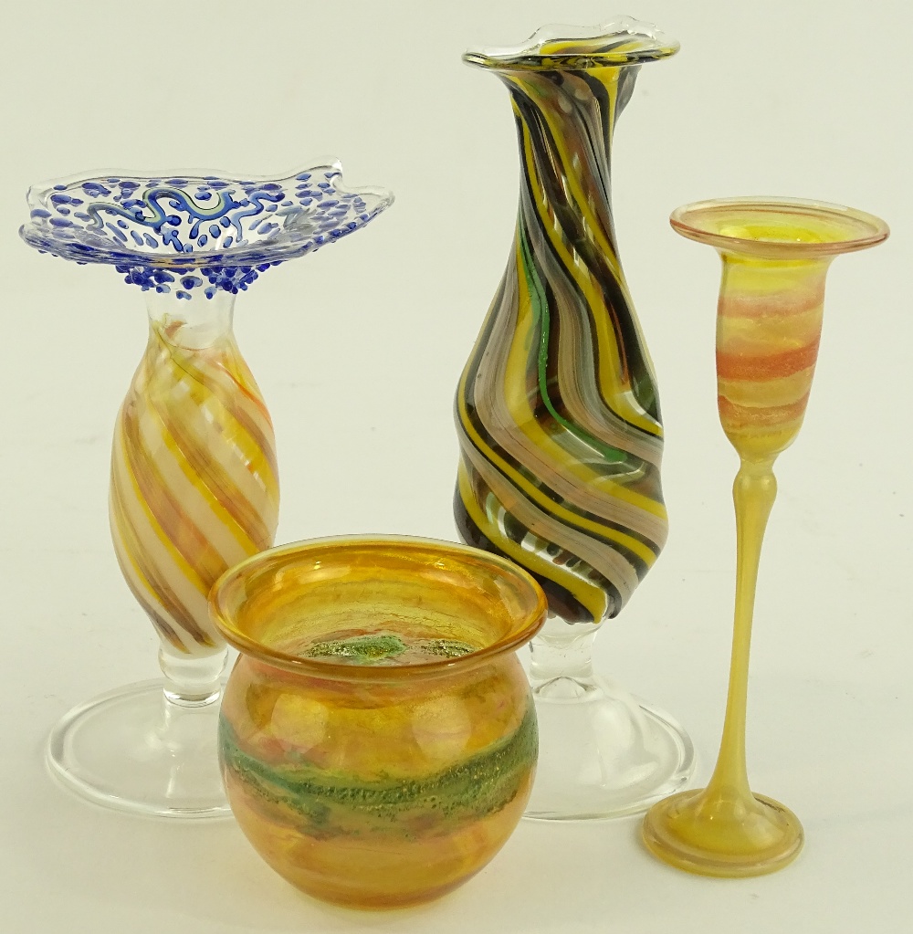 4 pieces of handmade Studio glass, 2 signed and da