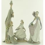 3 Lladro porcelain figures, largest height 45cm, (