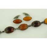 A Danish silver and specimen amber bracelet, toget