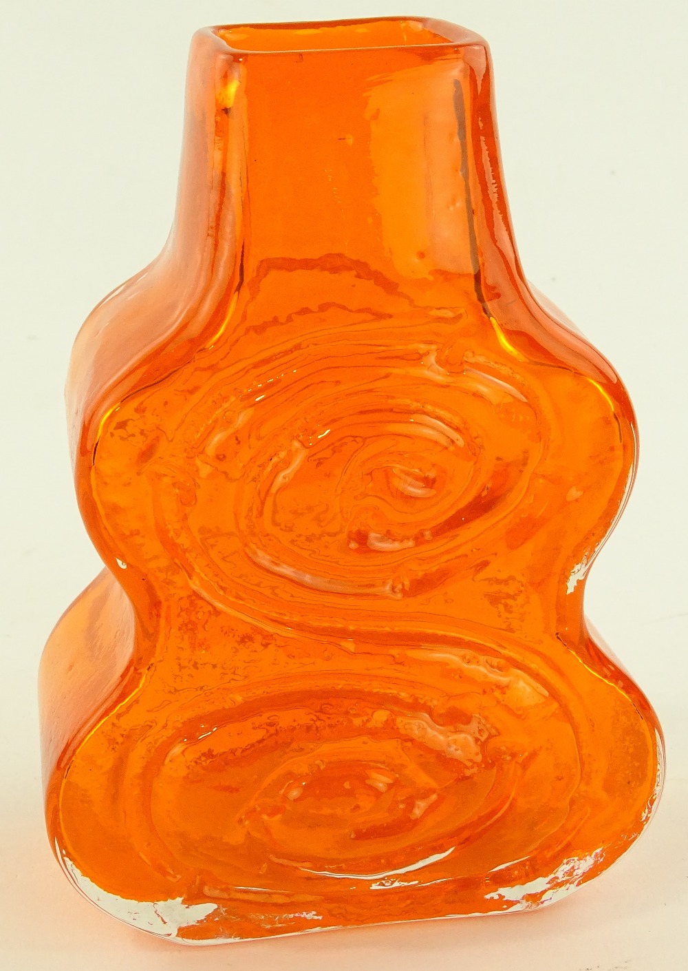 A Whitefriars tangerine glass cello vase by Geoffr