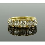 A large 18ct 5 stone old-cut diamond ring, circa 1