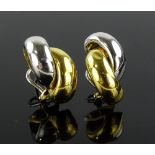 Pair of 18ct yellow and white gold earrings, maker