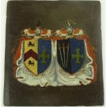 A 19th century oil on wood panel Armorial Crest, f