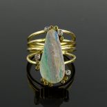 An 18ct gold organic design opal and diamond ring,